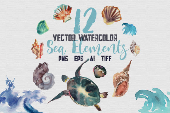 12 Watercolor Clipart Sea Elements Review for Real Embroidery Projects