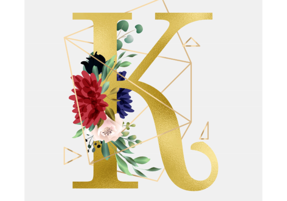 Alphabet K Floral Wreath Golden Foil: A Luxe Graphic Template for Premium Branding