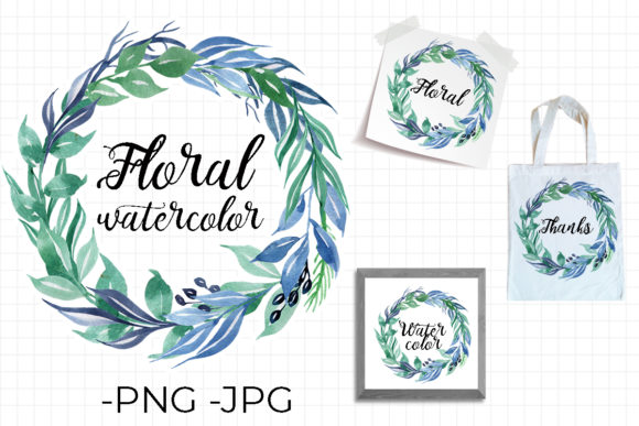 Elegant Watercolor Floral Blue Wreath for Local Business Branding in Crafts