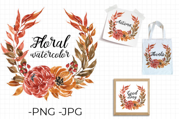 Floral Wreath Autumn Falls Watercolor 2 for Crafts & Handmade Business Design