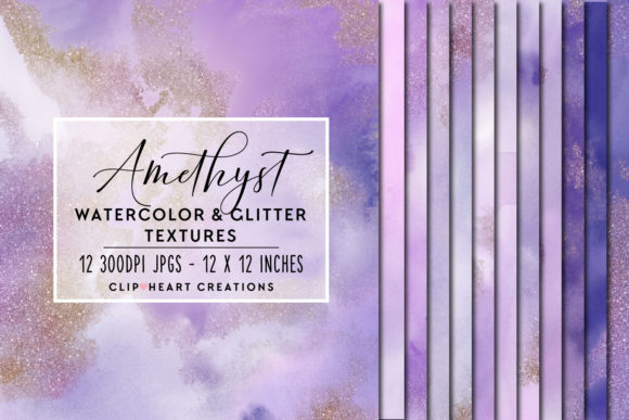 Purple Glitter Watercolor Digital Papers Backgrounds