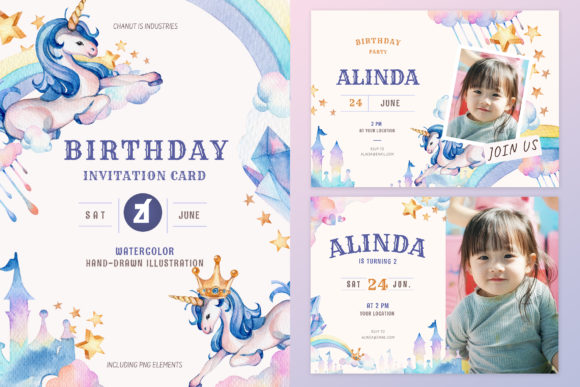 Unicorn Theme Birthday Invitation Card: A Vibrant Design Asset for Lifestyle Blogs and Print Templates