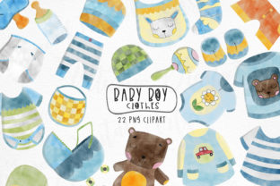 Watercolor Baby Boy Clothes Clipart for Crafts & Content Publishing
