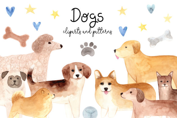 Watercolor Cute Dogs: Crafts & Branding
