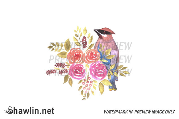 Watercolor Flowers Bird: Web Elements for Craft