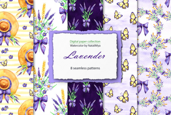 Watercolor Lavender Digital Paper Patterns